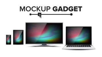 Computer Monitor, Laptop, Tablet, Mobile Phone Mockup Vector. Electronic Gadget, Set of Device Mockup. Isolated Illustration vector