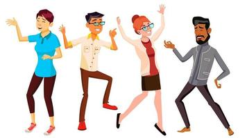 Dancing People Set Vector. Holiday Vacation Party. People Listening To Music. Isolated Flat Cartoon Illustration vector