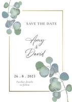 elegante invitación para guardar la fecha con diseño floral pintado a mano vector