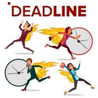 Deadline Concept Set Vector. Office People. Running Business Man, Woman. Workload Deadline Disasters. Mess And Deadline Tasks. Stress In Office. Overwork. Illustration vector