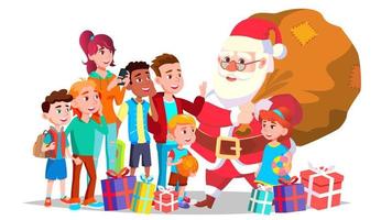 Santa Claus With Children Vector. Happy Children. Winter Holidays. Merry Christmas And Happy New Year. Sales Design. Isolated Cartoon Illustration vector