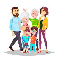 Family Vector. Full Family. Portrait. Dad, Mother, Kids, Grandparents. Poster, Advertising Template. Isolated Cartoon Illustration vector