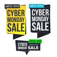 Cyber Monday Sale Banner Set Vector. November Online Shopping. Discount Banners. Monday Sale Banner Tag. Cyber Price Tag Labels. Isolated Illustration vector
