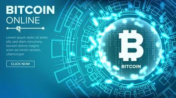 Bitcoin Abstract Technology Background Vector. Binary Code. Fintech Blockchain. Cryptography. Cryptocurrency Mining Concept Illustration. vector