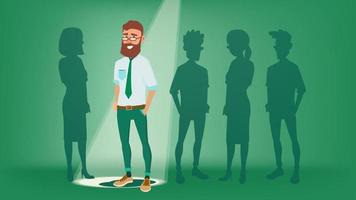 Man Stand Out From The Crowd Vector. Choosing Worker. Smiling Business Man. Standing Office Workers. Job And Staff, Human And Recruitment. Flat Illustration vector