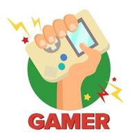 Gamer Concept Vector. Games Digital Design. Portable Console, Controller Symbol, Gamepad. Old Gadget. Game boy. Isolated Flat Cartoon Illustration vector