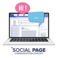 Social Page On Laptop Vector. Speech Bubbles. Social Media Profile Account. Isolated Flat Illustration vector