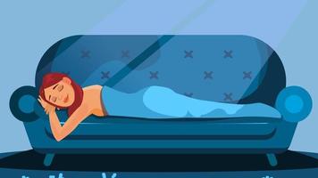 Sleeping Woman Vector. Lying In Bed. Nightmare. Flat Cartoon Illustration vector