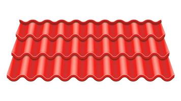 Red Corrugated Tile Vector. Element Of Roof. Ceramic Tiles. Fragment Of Roof Illustration. vector