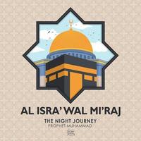 Isra Miraj Islamic Day flat cartoon background vector