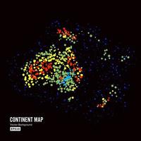 Australia y Oceanía. continente mapa vector de fondo abstracto. formado por puntos coloridos aislados en negro.