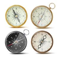 Compass Set Vector. Different Colored Compasses. Navigation Realistic Object Sign. Retro Style. Wind Rose. Isolated On White Illustration vector