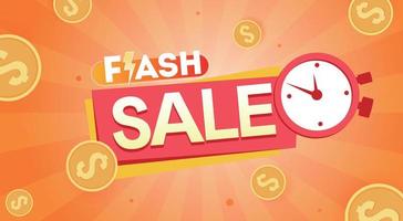 Flash sale banner with clock and money background Vector