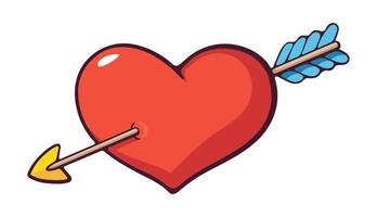 Cartoon illustration of heart pierced by an arrow vector