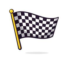 Cartoon illustration of checkered racing flag on flagstaff vector