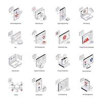 Set of API Services Isometric Icons vector