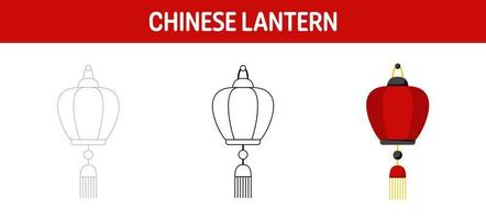 Chinese Lantern tracing and coloring worksheet for kids vector