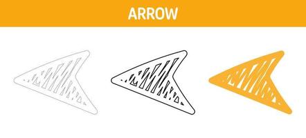 Arrow tracing and coloring worksheet for kids vector