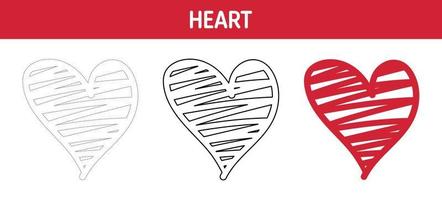 Heart tracing and coloring worksheet for kids vector