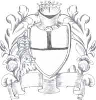 dibujo gráfico del escudo de armas de la familia para decorar una boda barroca