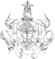 dibujo gráfico del escudo de armas de la familia para decorar una boda barroca png