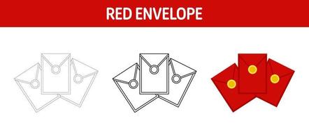 hoja de trabajo para colorear y trazar sobres rojos para niños vector