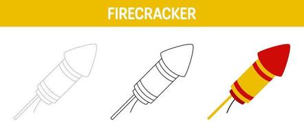 Firecracker tracing and coloring worksheet for kids vector