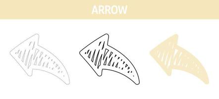 Arrow tracing and coloring worksheet for kids vector