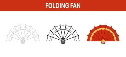 Folding Fan tracing and coloring worksheet for kids vector