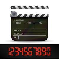 Clapper Board Vector. Digital Film Movie Clapper Board With Red Digital Numbers. vector