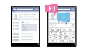 Social Page On Tablet Vector. Speech Bubbles. Application Profile. Friendship And Business Contacts. Isolated Flat Illustration vector