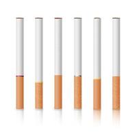 Juego de cigarrillos clásicos con filtros amarillos aislados en fondo blanco vector