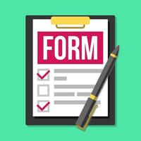 Claim Form Vector. Medical, Office Paperwork. Clipboard. Checklist, Complete Tasks. Pen. To-Do List. Flat Illustration vector