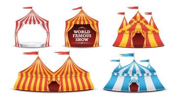 conjunto de carpa de circo vector. parque de atracciones multicolor, concepto de vacaciones de carnaval. ilustración vector