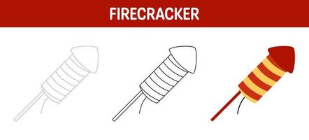 Firecracker tracing and coloring worksheet for kids vector