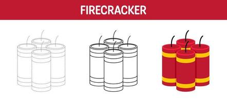 Firecracker tracing and coloring worksheet for kids vector