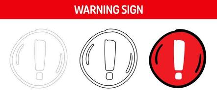 Attention sign tracing and coloring worksheet for kids vector