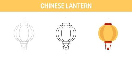 Chinese Lantern tracing and coloring worksheet for kids vector