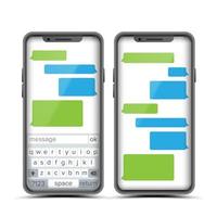 Social Messenger Vector. Speech Bubbles Constructor. Realistic Modern Mobile Application Messenger Interface. Smartphone With Chat On Screen. Empty Text Boxes. Illustration vector