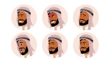 Arab Avatar Icon Man Vector. Saudi, Emirates, Qatar, Uae. Human Emotions. Anonymous Male. Various Expression. Various Head. Isolated Cartoon Character Illustration vector