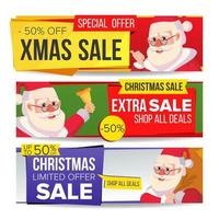 Christmas Sale Banner Set Vector. Merry Christmas Santa Claus. Winter Online Shopping. Horizontal Discount Banners. Xmas Promo Sale Banner Tag. Holidays Price Offer Labels. Isolated Illustration vector