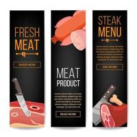 Meat Product Vertical Promo Banners Vector. For Grill Bar Promo Design. Isolated Illustration vector