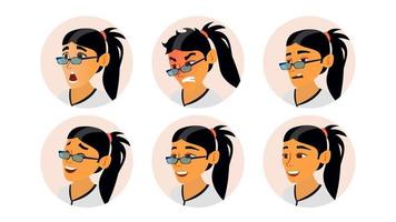 Asian Woman Avatar Vector. Asiatic Woman Face, Emotions Set. Character Business People. Cartoon Illustration vector