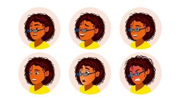 vector de avatar de mujer negra africana. cara de mujer afroamericana, conjunto de emociones. gente de negocios de carácter. ilustración de dibujos animados