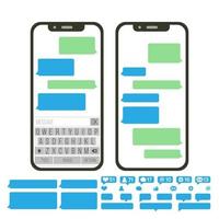 vector de mensajería de pantalla móvil. conjunto de burbujas de bot de chat. interfaz de mensajería de la aplicación móvil. concepto de comunicación smartphone con chat en pantalla. cuadros de texto vacíos. iconos de notificación. ilustración aislada