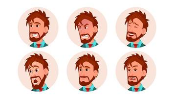 Man Avatar People Vector. Icon Placeholder. European Person Shilouette. Various Emotions. Scared, Aggressive. User Portrait. Flat Character Illustration vector