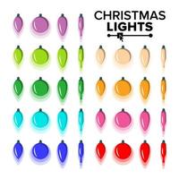 Christmas Bulbs Set Vector. Flat Colored Light Collection. Various Shapes. Isolated On White Background Illustration vector