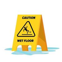 vector de suelo mojado. clásico amarillo precaución advertencia señal de piso mojado. ilustración plana aislada.