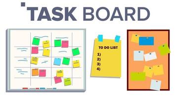 Task Board Set Vector. Sticker Notes. Scrum. Tasks For Team Work. Progress White Board. Isolated Illustration vector