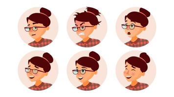 Business Woman Avatar Vector. Woman Face, Emotions Set. Female Avatar Placeholder. Modern Girl. Cartoon Flat Isolated Illustration vector